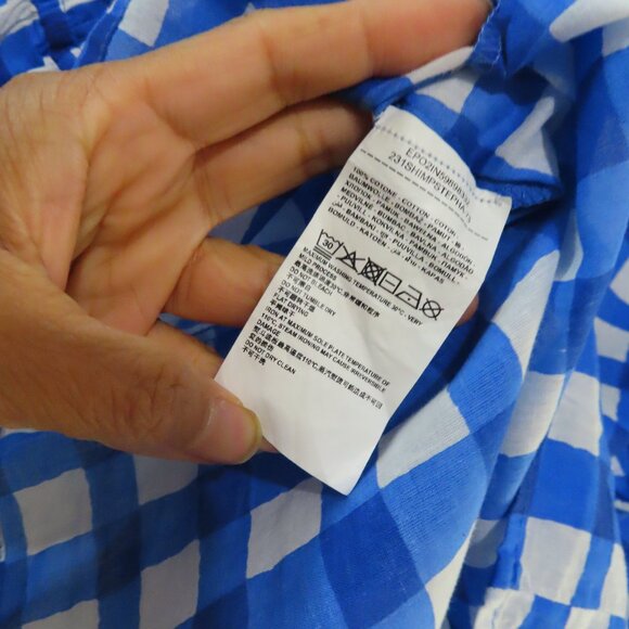 PIOMBO Cotton Check Blue/White Ruffled Top Size Small - Picture 7 of 8